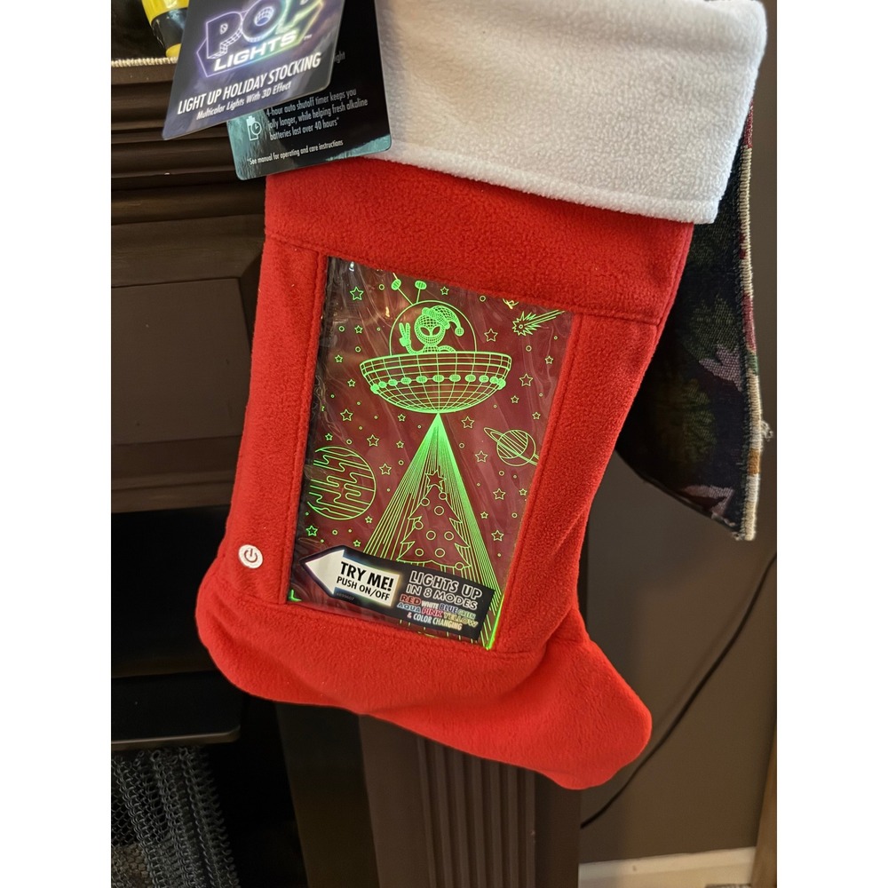 Yew Pop Lights Alien UFO Light Up Holiday Stocking LED Christmas Decor NWT 10"